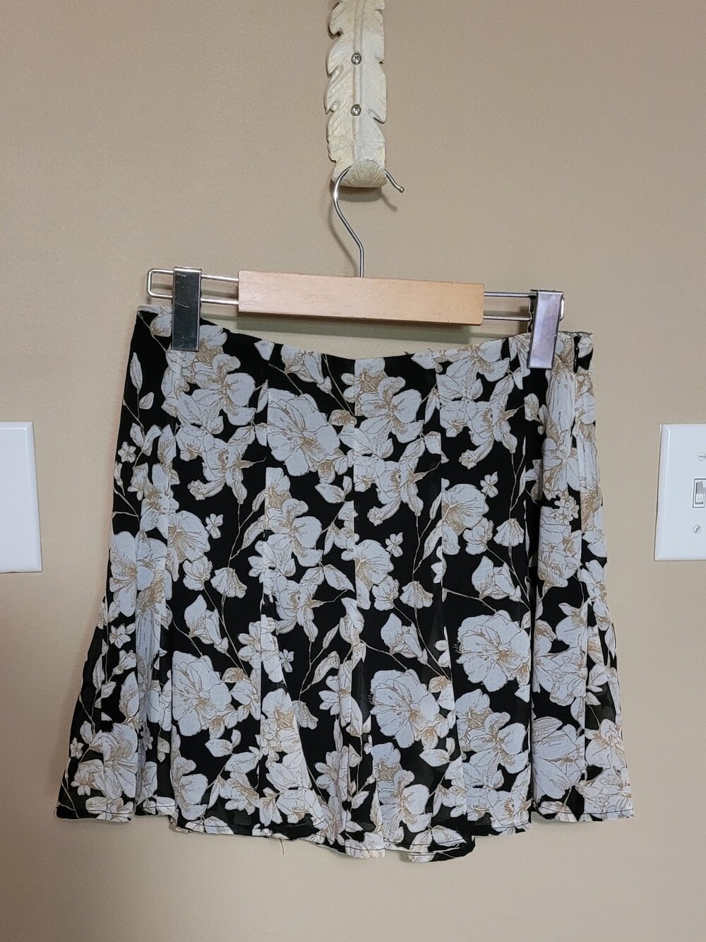 Forever 21 Black Floral Skater Skirt with White Flowers